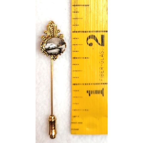 Antique Victorian Dendritic Agate Stick Pin Natural Winter Scene Gemstone - Picture 4 of 6